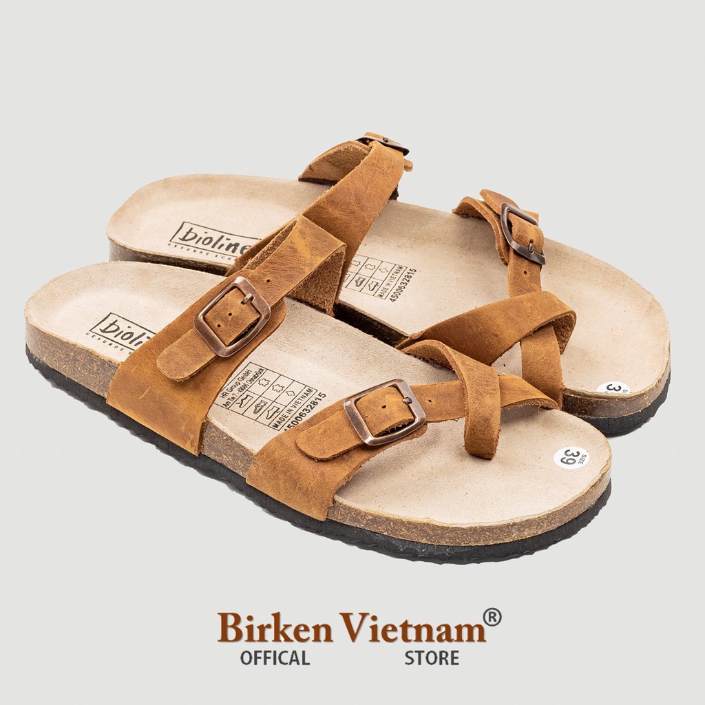 Mã D06 DÉP DA BÒ Đế Trấu Quai Xỏ Ngón Unisex Birken Vietnam Bioline