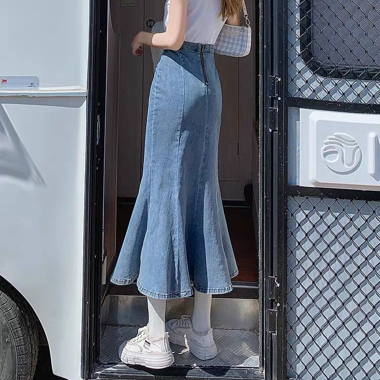 Chân Váy Đuôi Cá Denim Ngắn Lưng Cao Co Giãn Thời Trang Mùa Thu Mới 2022 Dễ Phối Đồ Dành Cho Nữ