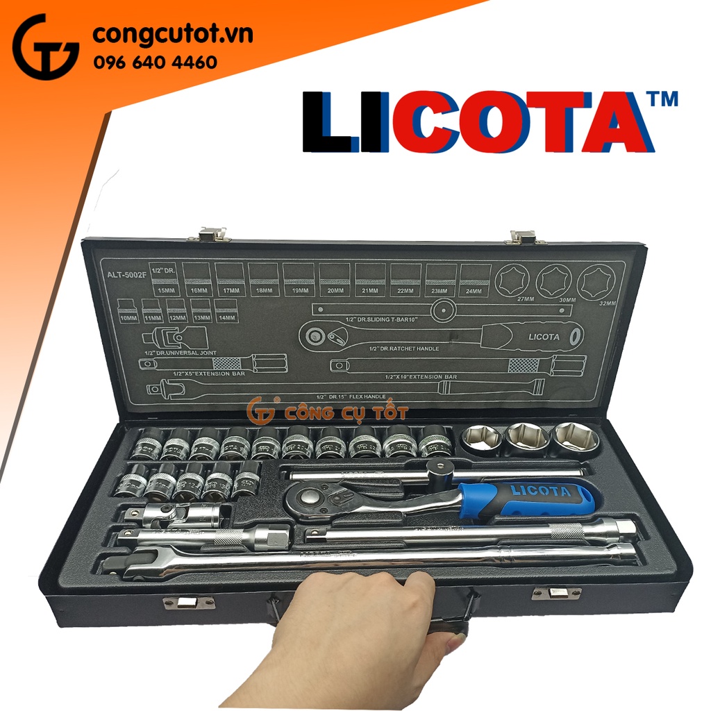 Bộ tuýp lục giác 24 món socket ½  hộp sắt 10-32mm Licota ALT-5002F
