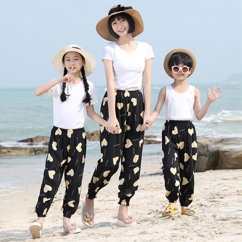 Quần cotton YAOEENH mỏng ống rộng chống muỗi thoáng khí thời trang mùa hè cho gia đình