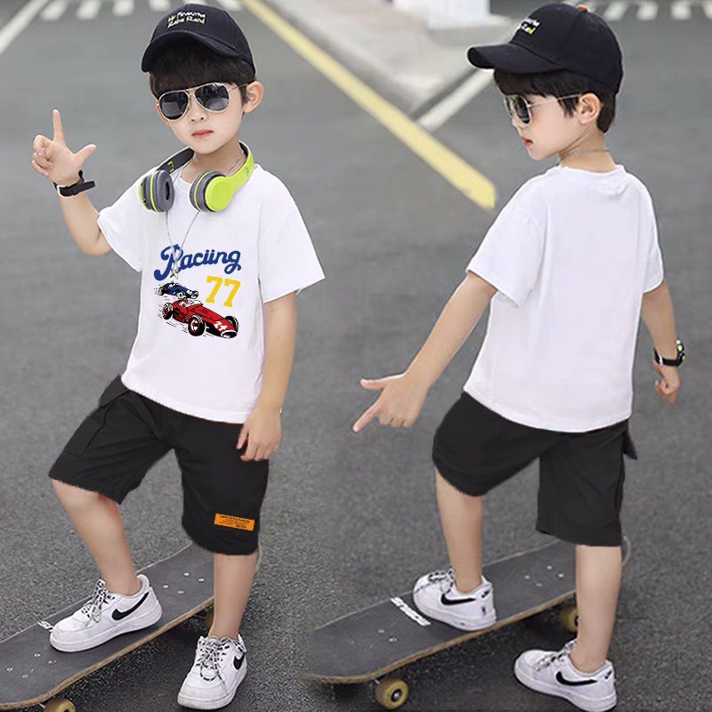 Bộ đồ bé trai Con Xinh cotton hình in Xe đua RACING 77,thời trang dành cho bé từ 4 đến 10 tuổi