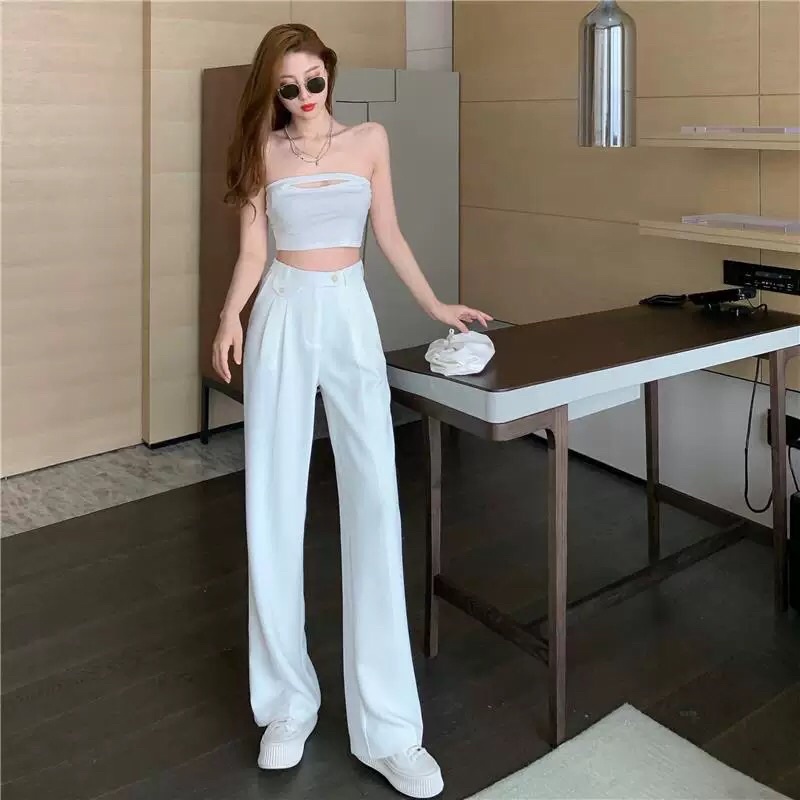 Quần ống rộng nắp túi siêu hách dáng dài 100cm chất liệu tuyết mưa