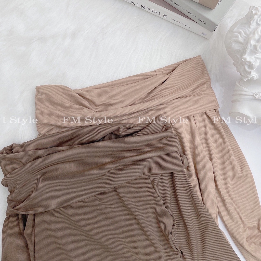 Áo kiểu trễ vai FM Style tay ngắn ôm body chất len tăm xịn thời trang phong cách sexy Hàn Quốc 220311042