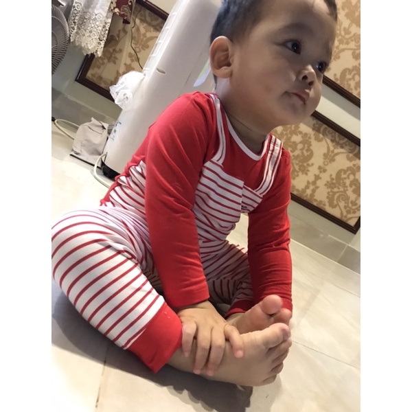 Bộ Avaler sợi tre dài tay hoạ tiết yếm kẻ sọc