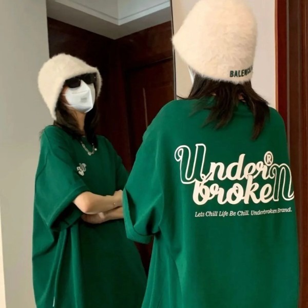 Áo Thun Tay Ngắn Dáng Rộng Màu Xanh Lá Đậm Phong Cách Retro Mỹ 2022 Thời Trang Xuân Hè Dành Cho Nữ