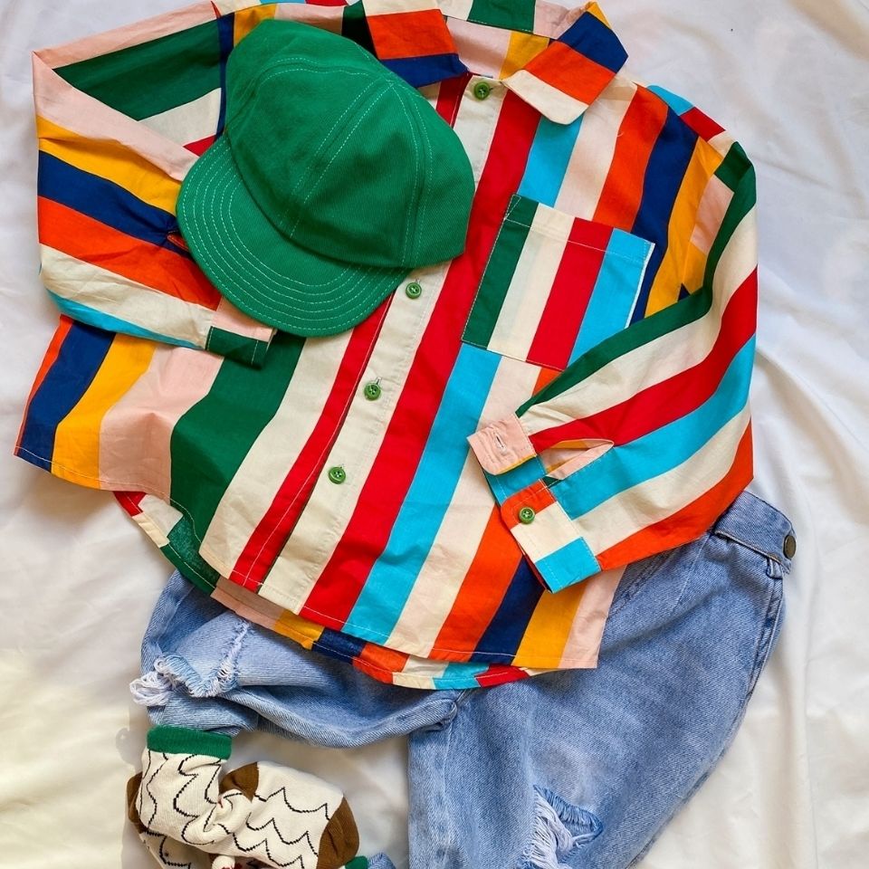 Áo Sơ Mi Tay Dài Kẻ Sọc Cầu Vồng Phong Cách Hàn Quốc Thời Trang Mùa Xuân Mới 2022 Dành Cho Bé Trai
