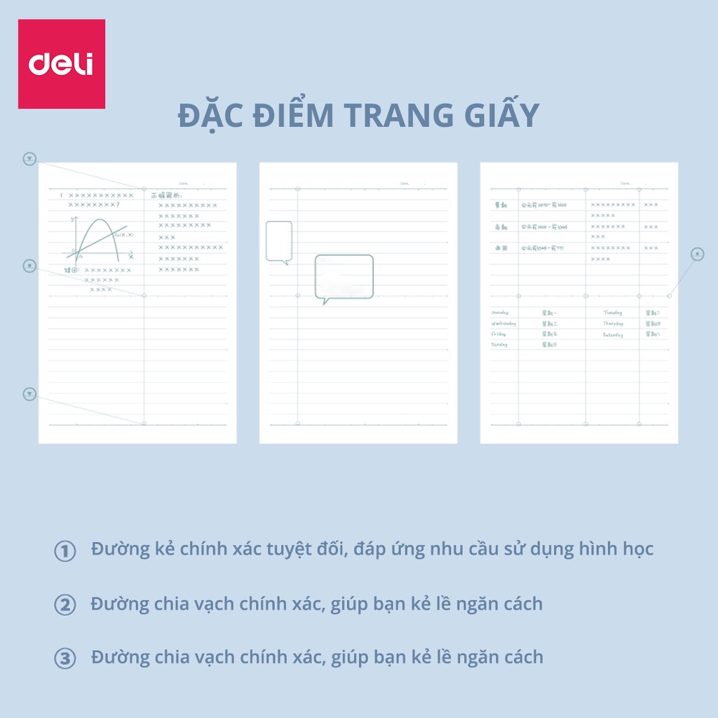 Sổ ghi chép hình phi hành gia Deli 80 trang 70g dán gáy chắc chắn 1 quyển Size B5 chống lóa khổ kẻ ngang chuẩn WB540