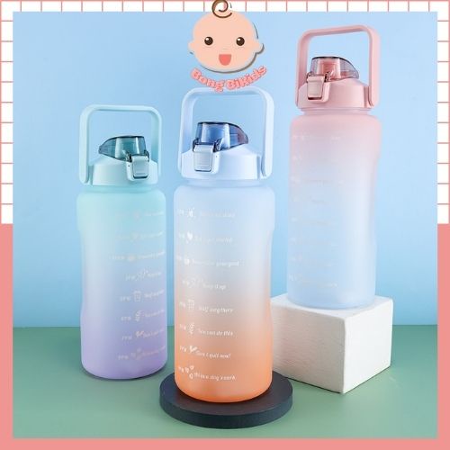 Bình Nước 2 lít Cute Có Quai Xách Chia Vạch Nhắc Uống Nước Chống Tràn Đáng Yêu BÔNG BI KIDS STORE