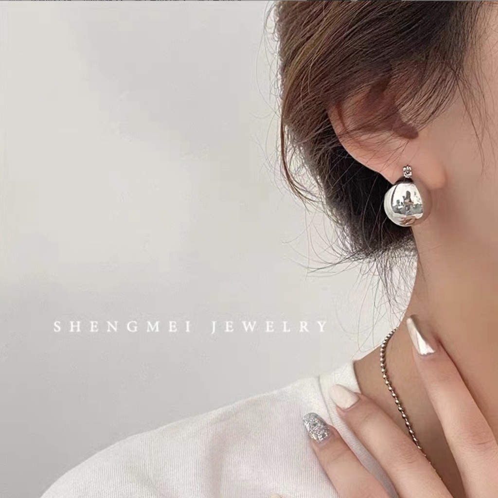 Bông tai nữ cá tính hạt châu tròn mạ vàng bạc phong cách công sở dạo phố Hàn Quốc Boho Bally
