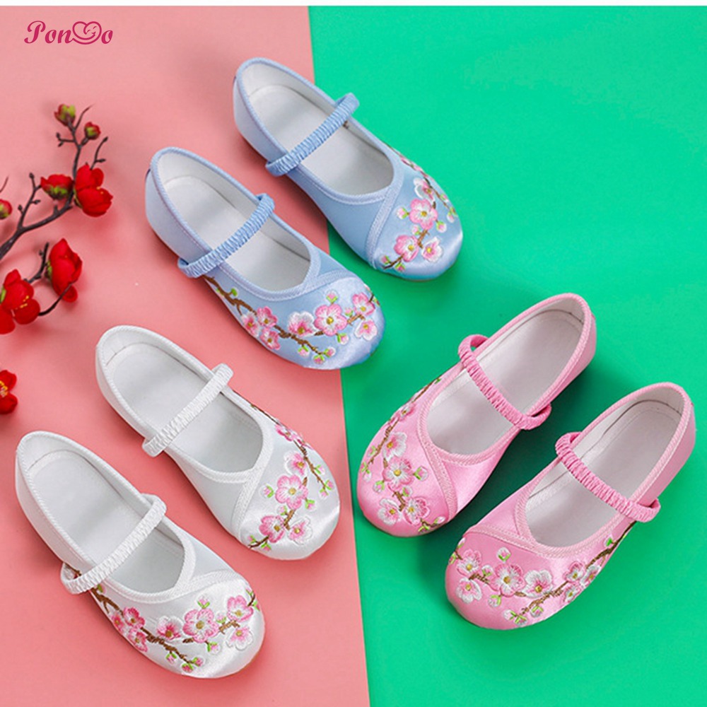 Giày búp bê đế bằng thêu hoa mận phong cách Trung Hoa cổ điển size 25-36 cho bé gái
