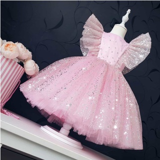 Đầm dự tiệc tay cánh tiên đính kim sa lấp lánh thời trang năm mới xinh xắn dành cho bé gái 1 tuổi