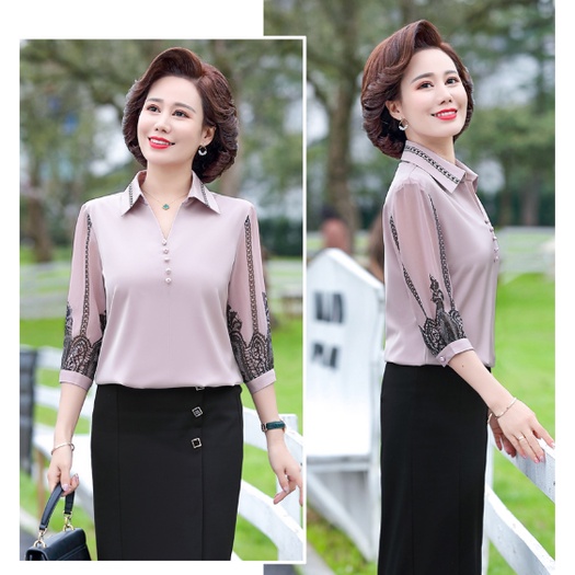 Áo Sơ Mi Nữ Trung Niên A43 - Áo kiểu trung tuổi U40 U50 cho mẹ thời trang mùa hè Đẹp sang trọng cao cấp Bigsize giá rẻ