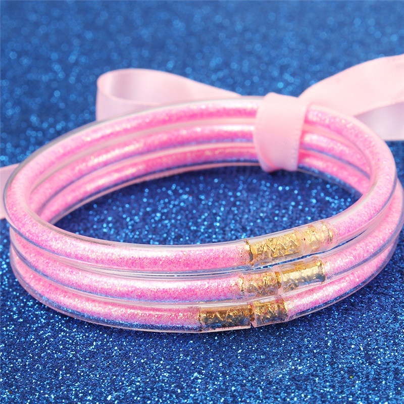 Fashion Multilayer Silicone Jelly Glitter Powder Bangles Ribbon Bracelet