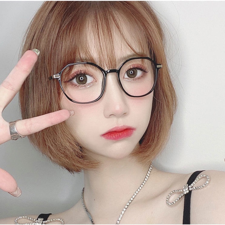 Kính Mát Gọng Nhựa Tròng Trong Suốt Chống Ánh Sáng Xanh Thời Trang Cho Nữ