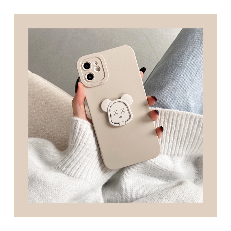Ốp Lưng iPhone Silicon Dẻo Viền Nổi Vuông Mặt Kaws Kèm IRING 7plus/8plus/x/xs/11/12/13/14/pro/max/promax
