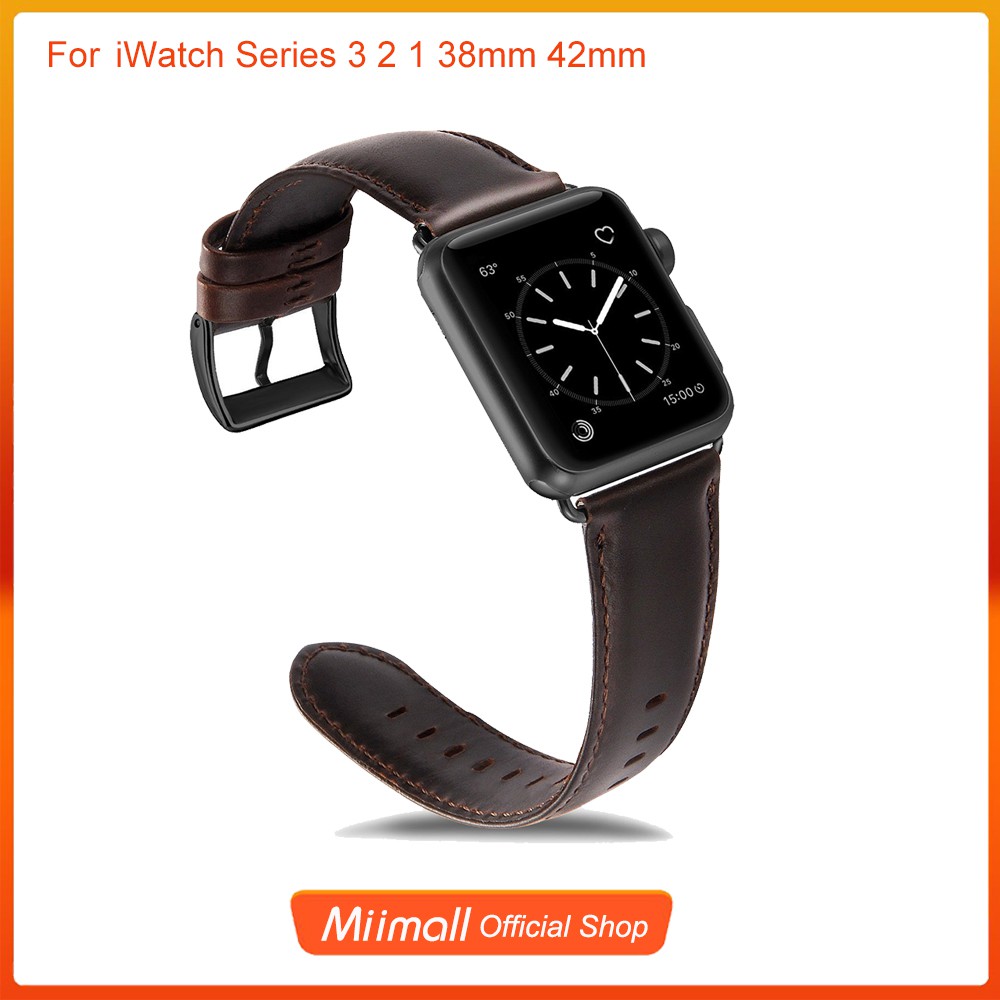 Dây Đeo Bằng Da Màu Đen Kích Thước 40mm 44mm Cho Đồng Hồ Thông Minh Apple Watch Series 6 Se 5 4 3 2 1 38mm 42mm