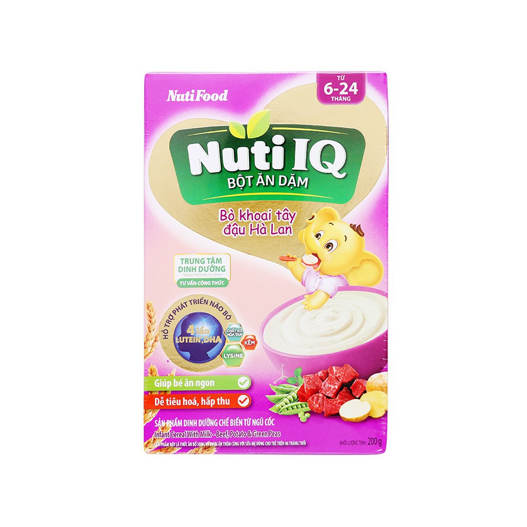 Bột ăn dặm NutiFood Nuti IQ bò khoai tây đậu hà lan hộp 200g (6 - 24 tháng)