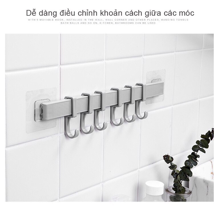 Thanh nhựa dán tường có 6 móc treo đồ đa năng - siêu chắc