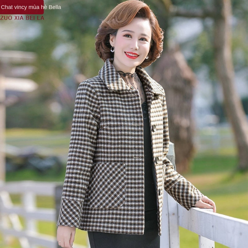 Áo khoác len mẹ xuân thu 40 tuổi 50 phụ nữ trung niên 2021 vải mới