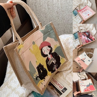 Túi vải canvas đựng hộp cơm trưa in họa tiết dễ thương thời trang cho nữ