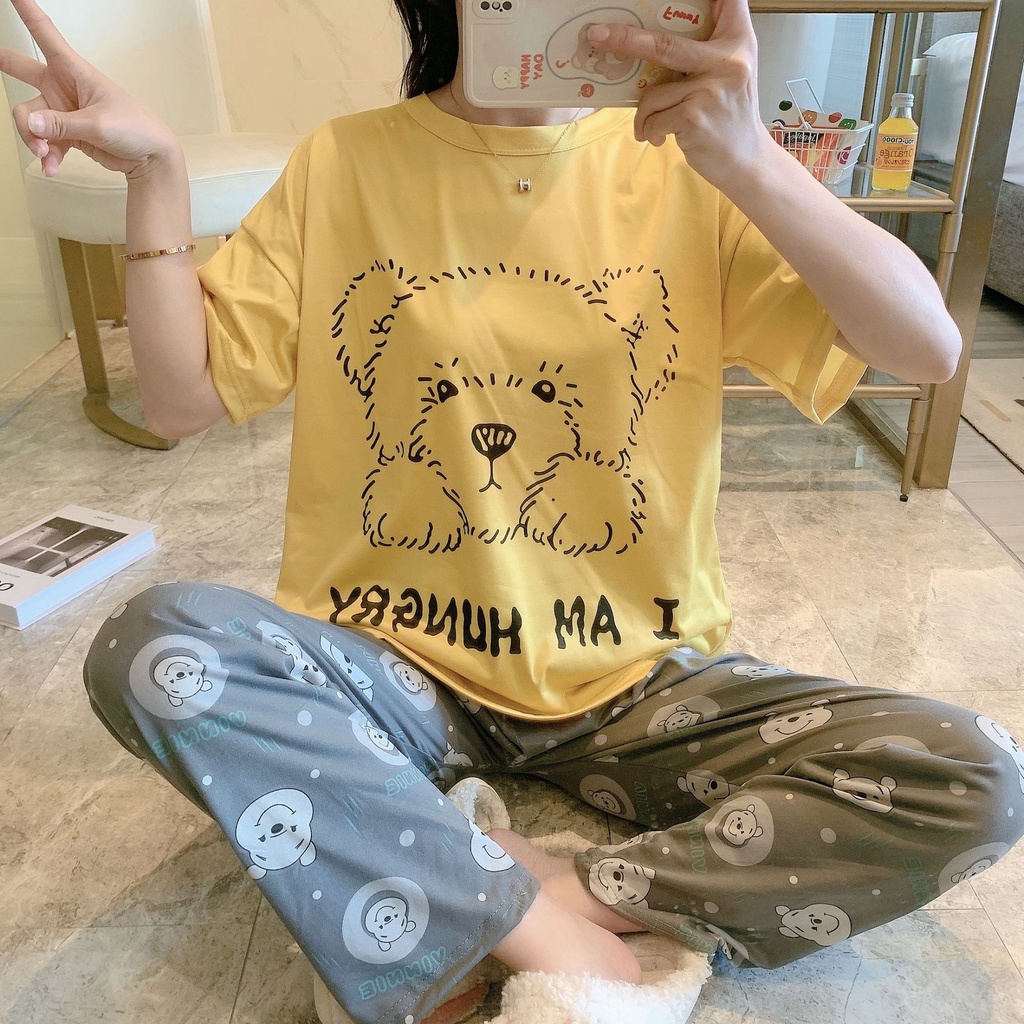 Đồ bộ nữ quần dài form bigsize TOZZO mặc ở nhà mùa hè dễ thương chất thun cotton  phong cách hàn quốc BCD04 | BigBuy360 - bigbuy360.vn