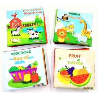 combo 4 cuốn Sách vải tương tác song ngữ kich thich đa giác quan cho trẻ từ sơ sinh