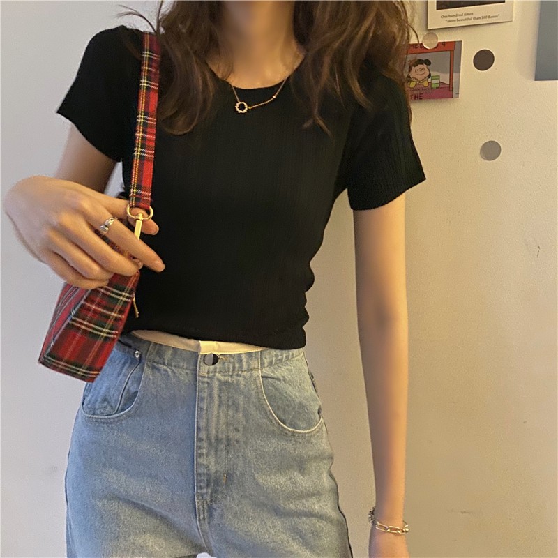 Áo Thun Xiaozhainv Ngắn Tay Màu Trơn Thời Trang Cho Nữ