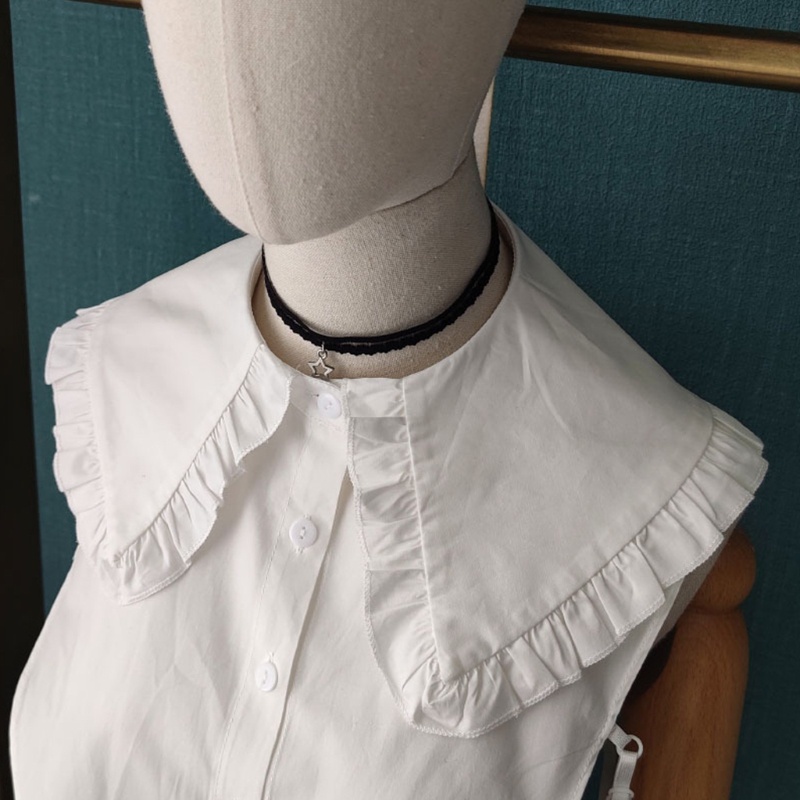 Cổ Áo Rời Cổ Tròn Màu Trắng Phối Bèo Thời Trang Mùa Thu Cho Nữ