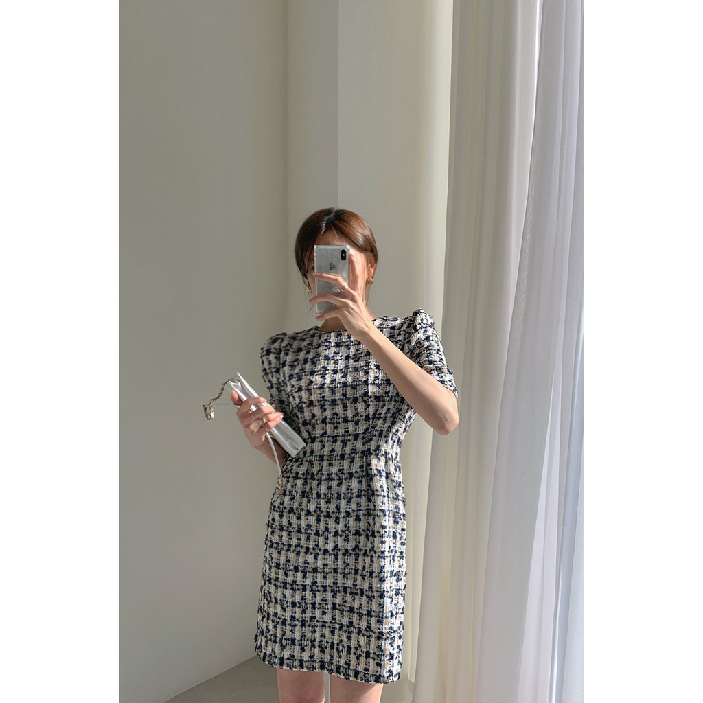 Đầm tweed tay ngắn thắt eo | BigBuy360 - bigbuy360.vn