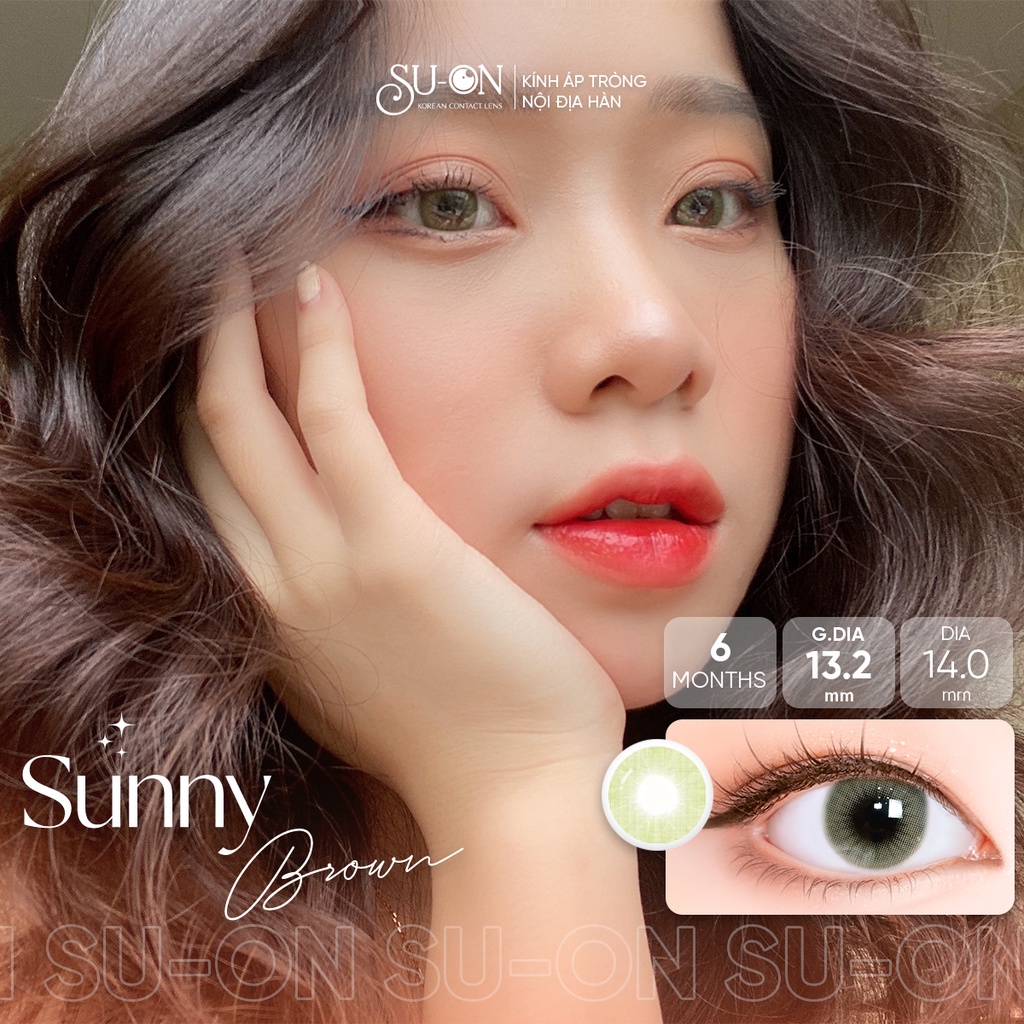 Lens nâu tây ánh rêu SUNNY BROWN, kính áp tròng Hàn Quốc chính hãng 14mm, lens cận 6 tháng siêu êm
