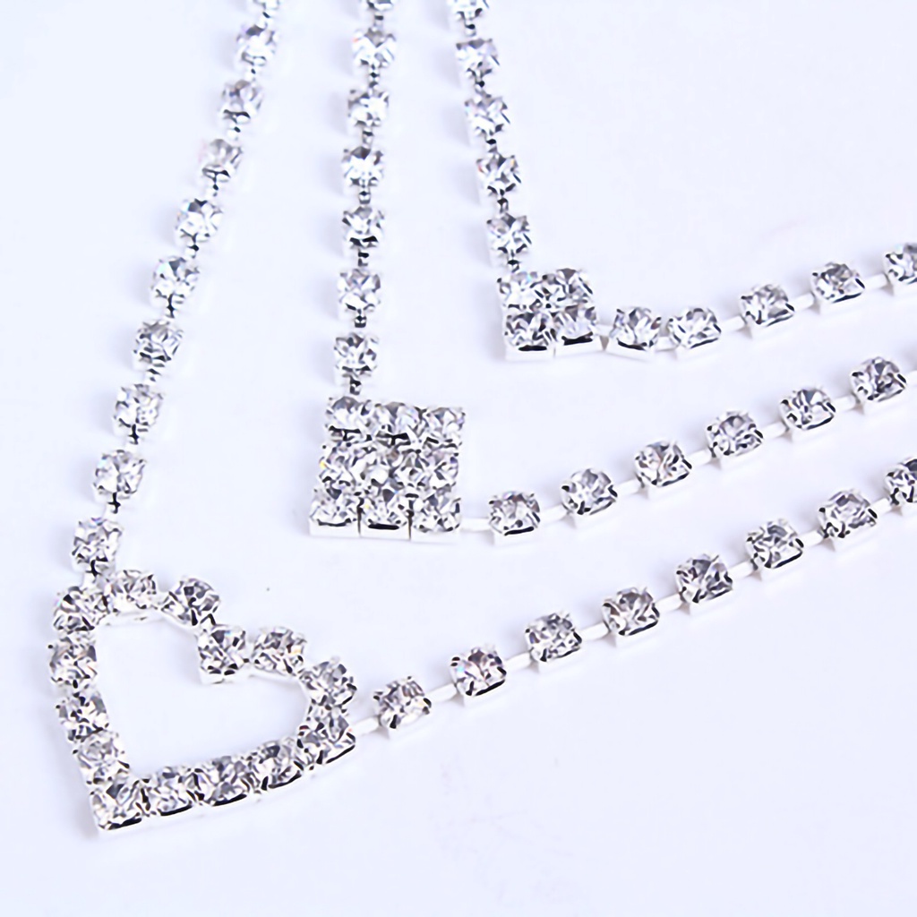 Bộ dây chuyền nhiều tầng mặt hình trái tim + đôi khuyên tai đính đá nhân tạo lấp lánh cho nữ