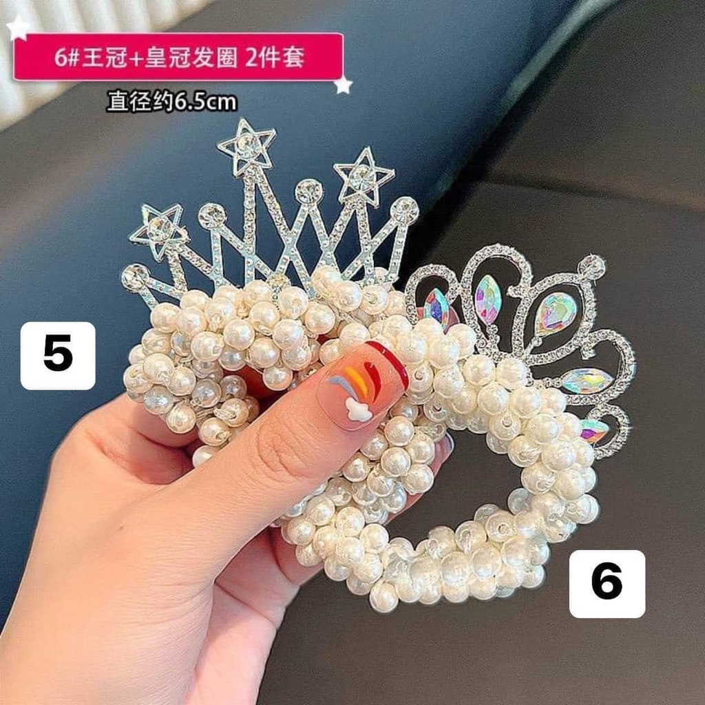 Dây buộc tóc vương miện công chúa đính đá ngọc bé gái