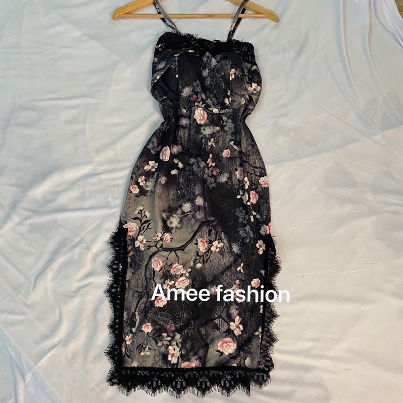 Váy đầm nữ họa tiết phối ren (có mút ngực) đầm hai dây gợi cảm HT03