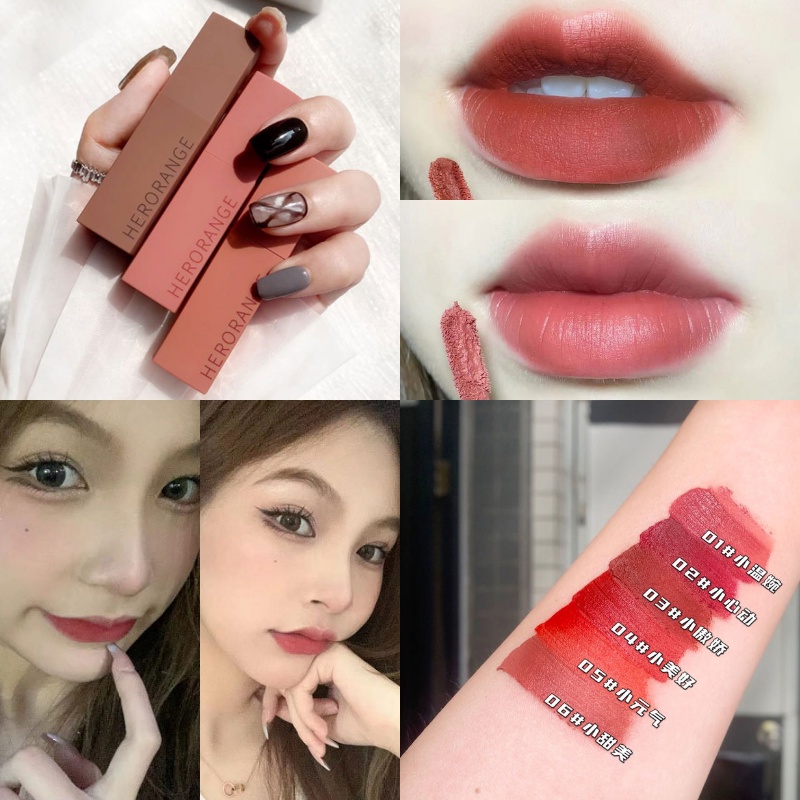 Son môi Herorange kết cấu mờ dưỡng ẩm mềm mại kháng nước trang điểm lâu trôi Môi của tôi nhưng tốt hơn