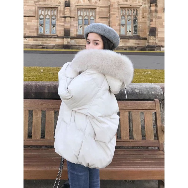 ÁO PHAO NỮ MŨ LÔNG THÂN NGẮN TAY VIỀN GÂN