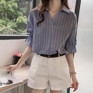 Áo sơ mi nữ tay lỡ họa tiết sọc tay loe thời trang