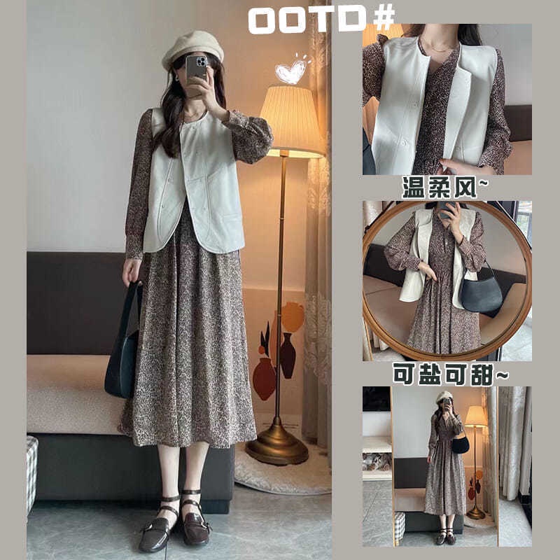 Áo Khoác Da Sát Nách Đính Hai Hàng Nút Họa Tiết Hoa Thời Trang Xuân Thu Retro