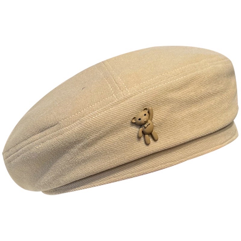 Mũ Nồi Beret Phối Gấu Tedy Thời Trang (có sẵn- y hình)