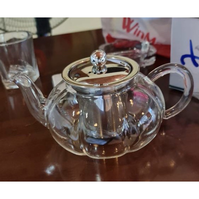 Ấm trà thủy tinh lõi lọc inox chịu nhiệt 950ml mẫu bí tròn