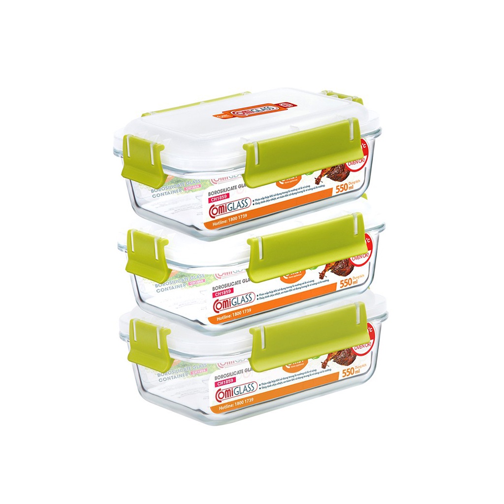 [LIFEMC11M2ADP -12% đơn 250K] Combo 3 hộp đựng thực phẩm thuỷ tinh Comet CH1858 - 550ml