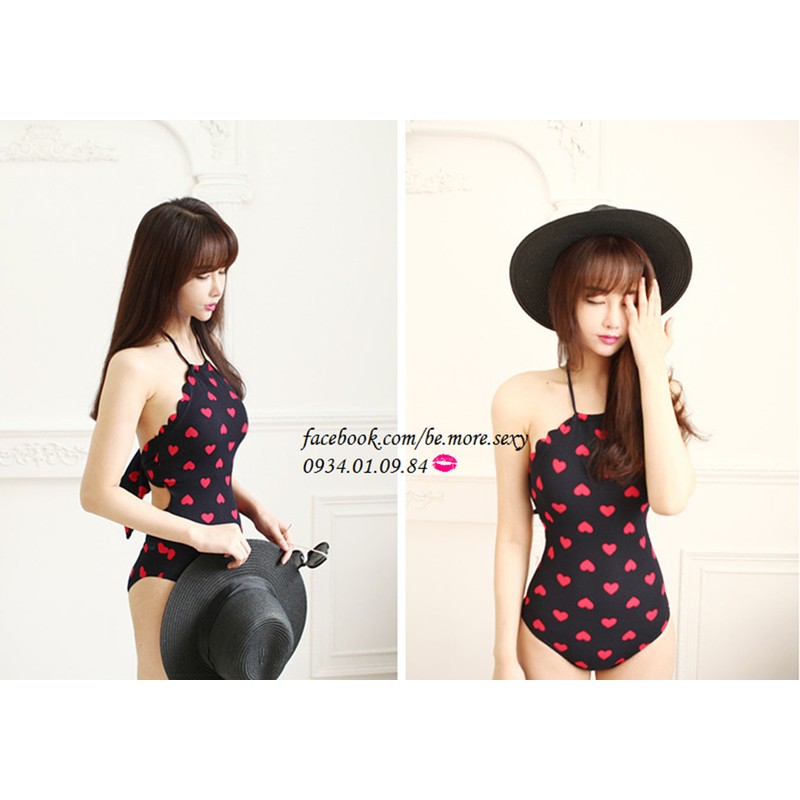 Đồ bơi nữ 1 mảnh yếm đen tim đỏ | BigBuy360 - bigbuy360.vn