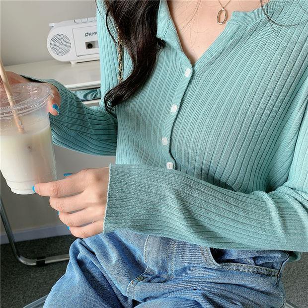 Áo Khoác Cardigan Dệt Kim Tay Dài Dáng Rộng Cổ Chữ V Thời Trang Mùa Thu Happy Store