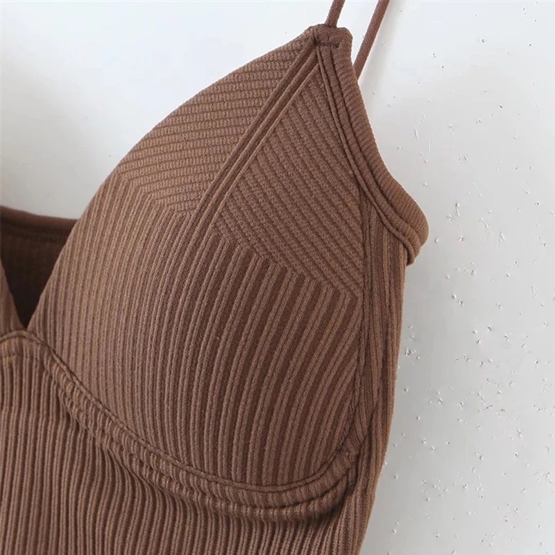 Áo Croptop Cổ Chữ V Cúp Ngực Nhỏ Ôm Ngực / Gân Không Gọng Thép Gợi Cảm Kiểu Pháp