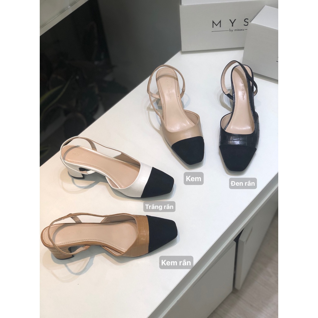 Giày nữ mũi bầu khoét eo cài quai sau gót 5cm thời trang MYSS - CG0009