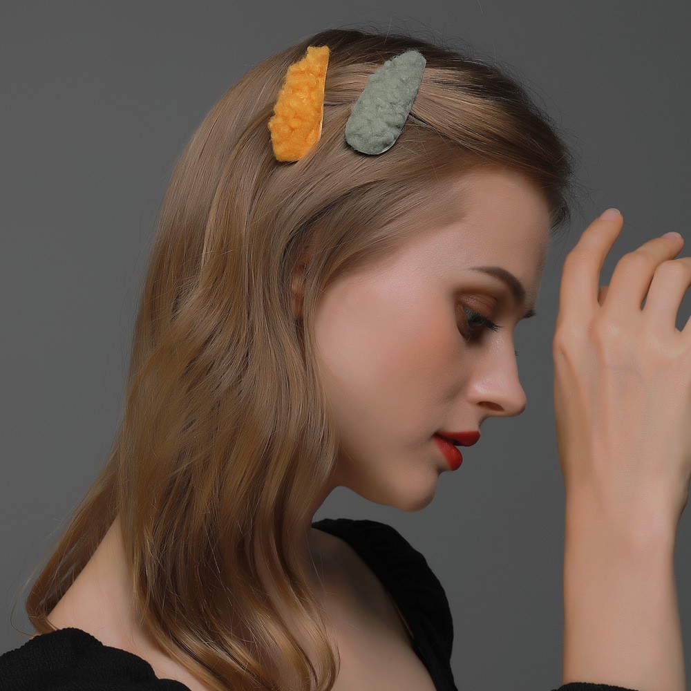 Kẹp tóc vải lông cừu màu trơn phong cách Hàn Quốc xinh xắn đáng yêu dành cho nữ