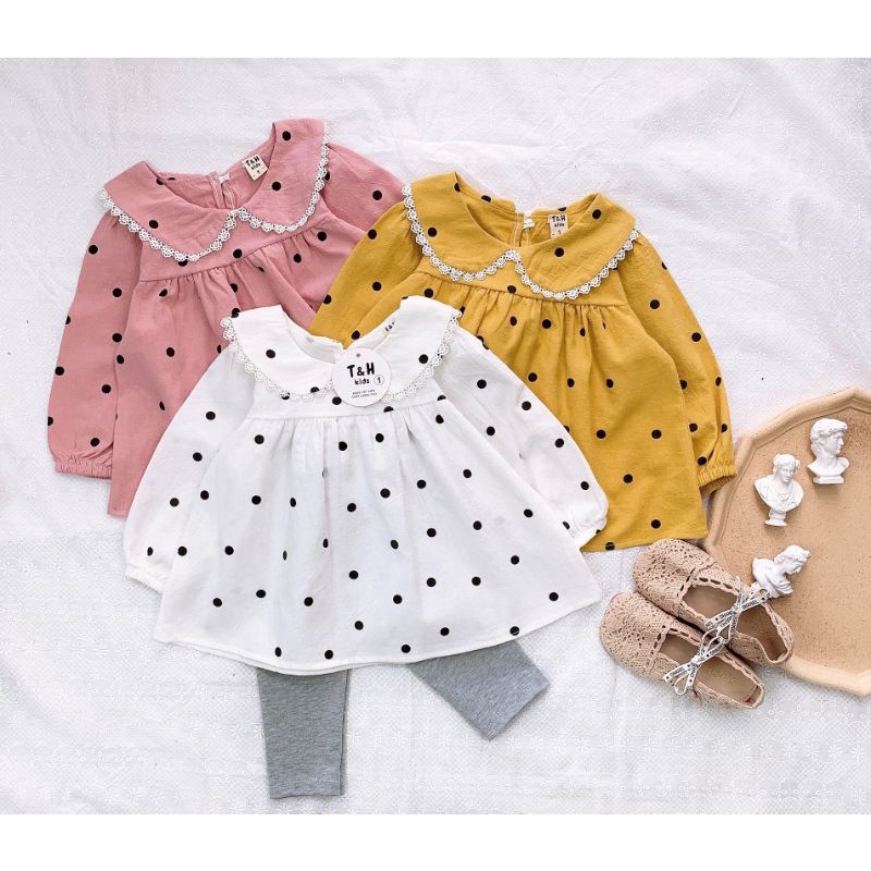 Set áo babydoll cho bé gái, bộ đồ thu đông điệu đà đi chơi đi học, đồ mặc tết cho bé gái