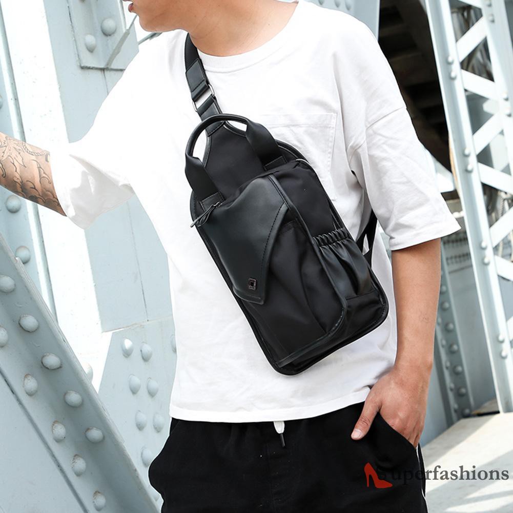 【Hot Sale】Men PU Leather Nylon Shoulder Bag Chest Pack Sling Travel Messenger Handbag