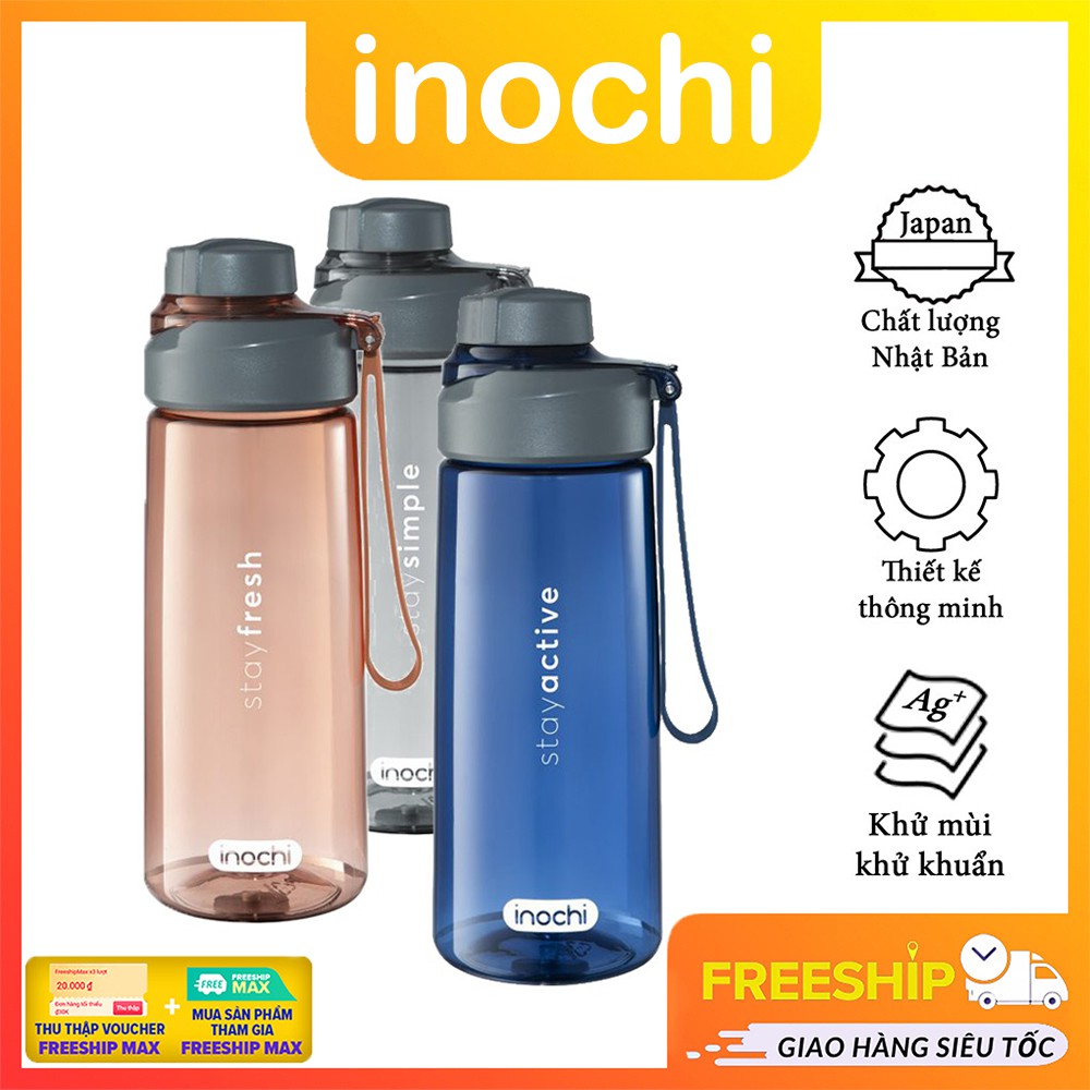 Bình Nước Nhựa Thể Thao Inochi Boost 670ml, Có Thể Đựng Nước Mang Đi Tập Gym,Đi Làm Văn Phòng Công Sở Công Nghệ Nhật Bản