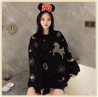 Áo Sweater Cổ Tròn Dáng Rộng Thêu Họa Tiết Xinh Xắn Kiểu Hàn Quốc Cho Nữ