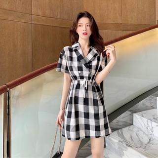 Mindy Dress - Đầm caro cột eo linen